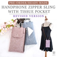 PRE ORDER Handmade HP Handphone Zip Sling Crossbody Bag Pouch Purse with tissue pocket for 10 sheets pack