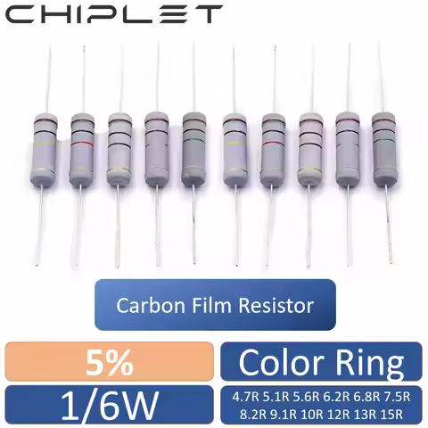 1000Pcs Carbon Film Resister 1/6W 5% Color Ring Resistance 0.1667W 4.7R 5.1R 5.6R 6.2R 6.8R 7.5R 8.2