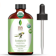 SVA Organics Eucalyptus Essential Oil Organic 4 Oz USDA with Dropper 100% Pure Natural Undiluted Premium Therapeutic Grade Oil for Diffuser, Aromatherapy, Face, Body &amp; Hair Care
