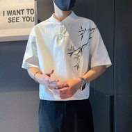 【新品】新中式短袖衬衫男竹子刺绣寸衫垂感上衣2024新款夏季薄款半袖衬衣26.4.9