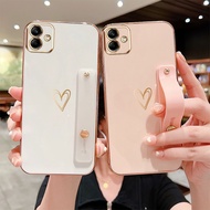 Phone Case for Samsung Galaxy A05 A05S Luxury Plating Love Heart Holder Shockproof Stand Silicone Case Cover