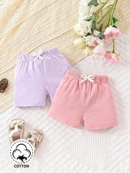 SHEIN 春季嬰兒女孩針織2入組粉紫色休閒可愛短褲服裝