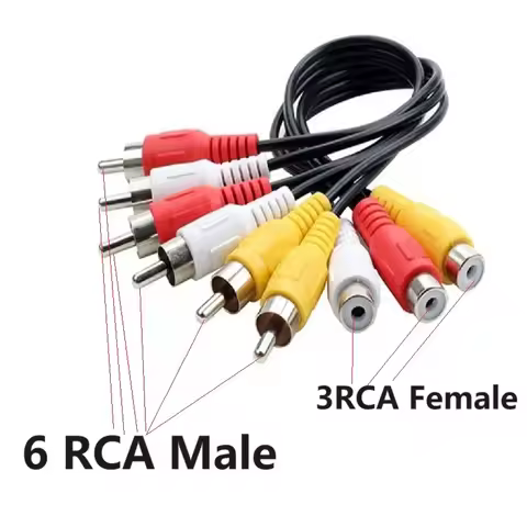 3 RCA Male To 6 RCA Female Plug 3 RCA Female To 6 RCA Male Splitter Audio Video AV Adapter Cable for