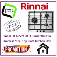 Rinnai RB-63SSV-AL 3 Burner Built-In Stainless Steel Top Plate Kitchen Hob