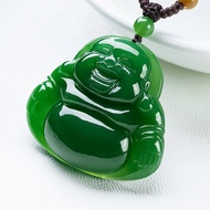 Batu Giok Hetian Semula Jadi Jasper Buddha Hijau Bayam Aksesori Gantung Maitreya Buddha Loket Jed Si