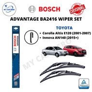 BOSCH Advantage BA2416 U Hook Wiper Set for Toyota Corolla Altis E120 (2001-2007) / Innova AN140 (20