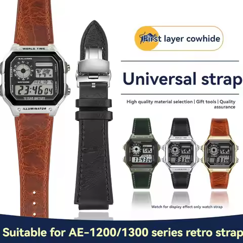18mm Genuine Leather Watchband Retro For Casio AE1200 AE-1300 A158W/A168 W-216H A159 F91w Vintage Wa