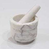 Stones And Homes Indian White Mortar and Pestle Set Big Bowl Marble Stone Molcajete Herbs Spices for Home and Kitchen 4 Inch Polished Robust Round Stone Molcajete Herbs Spices - (10 x 8 cm)