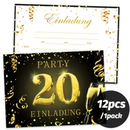 12 pcs. Black Gold Birthday Invitations for 16th/18th/20th/30th/40th/50th/60th/70th/80th/90th. Birth