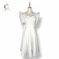 Camilla Trendy Modern Filipiniana Midi Dress – Elegant Neoprene Spandex Plain Dress Free Size