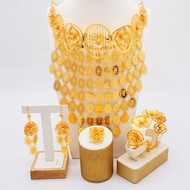 Dubai Luxury Exaggerated Tassel gold Jewelry Flower Gold Plated Necklace Set gold jewelry set