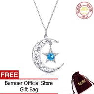 BAMOER จัดส่งฟรีของแท้925เงินสเตอร์ลิงสิงหาคมประกายดวงจันทร์และดาวจี้สร้อยคอสำหรับผู้หญิงสร้อยคอแฟชั