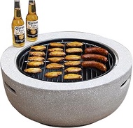 Outdoor Fire Pit Garden Wood Burning Fire Pit BBQ Grill Table, Outdoor Wood Burning Fire Bowl With Spark Screen Cover And Poker, 60cm