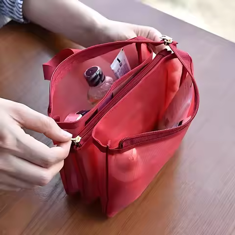 Mesh Storage Makeup Bag, Mesh Mesh Handbag, Portable Travel Passport Storage Bag, Washing Bag, Hollo