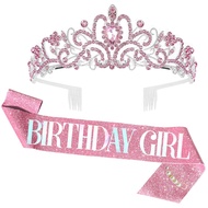 "Birthday Girl Sash & Rhinestone Tiara Set Birthday Sash & Crystal Crown Set for Birthday Party Gift