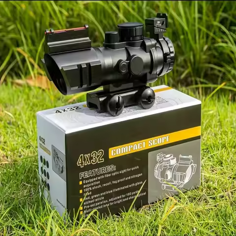 4x32 Tactical Riflescope with Fiber Optic Sight RGB Illuminated Reticle Prism Scope Hunting Gun Scop