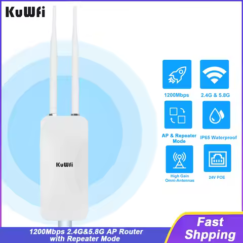 KuWFi 1200Mbps 2.4G 5.8G Outdoor Wireless WiFi Signal Extender Router Wi-Fi Amplifier WAN LAN Port S