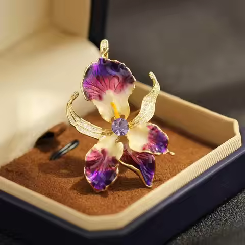 Hot Sale Elegant Enamel Orchid Flower Brooches Beautiful Women's Clothes Bag's Plants Brooch Pins Ac