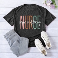 2026 Fashion 2026 Cross-Border European American Foreign Trade nurse Printed Ladies Top Round Neck T