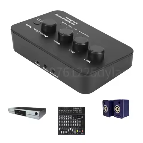 Portable Karaoke Microphone Mixer 3.5mm AUX BT Connection with 2 Mic Inputs Digital Audio Mixer for 