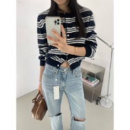 [genies Elf] Korean Same Style Striped Knitted Jacket Red Blue Dark Blue Korean Version Knitted Jack