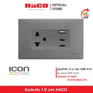 HACO ชุดเต้ารับ 3 ขา พร้อมเต้ารับ USB A/C 16 แอมป์ 250 โวลต์ รุ่น  IC-E1VUSBAC+IC-F003