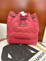 二手95%new｜Chanel Gabrielle Backpack 🎒 小號 流浪背心 雙肩包 桃紅色 復古銀扣