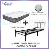 LaMoison COMBO SET 3V Powder Coat Metal Single Bed Frame with Spring Mattress Katil Besi Bujang + Tilam Single 10'5 INCH