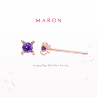 MARON - Happy Sign Mini Stud Earrings with Amethyst เงินแท้925 พลอยแท้