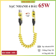 XO 4-Head Fast Charging Cord “1.5m Long” 65W. 4 in 1 spring charging cable with metal cable head. Ph