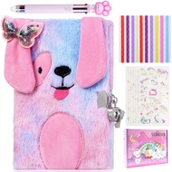 Diary for Girls with Lock and Keys, Plush Dog Secret Diary a Gift Set for Kids, Puppy Dog Diary for