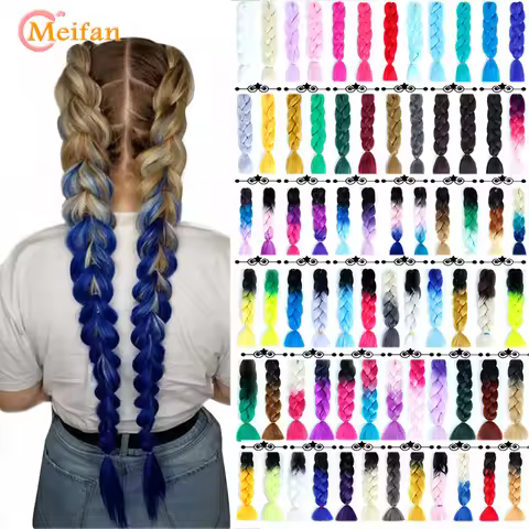 MEIFAN 24 Inch Colored Braid Hair Strands Synthetic African Afro Jumbo Ombre Blue Pink Yellow Blue F