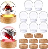 Irenare 10 Pcs 3.9 Inch DIY Snow Globe Clear Plastic Water Globe with 10 Pcs 1.45 Inch High Glow Wood Base Kit for DIY Crafts Christmas Ornaments Keepsake Gift Decoration Plant Terrarium Display