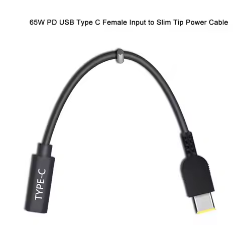 65W USB-C Female to Square Slim Tip Cable Type-C PD Charger Power Cord For Lenovo Laptop 65w 90w Yog