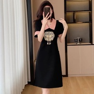 连衣裙 (Dresses)新中式国风冰丝大码连衣裙女胖mm收腰显瘦2025中长款连衣裙   新款 现货 25.12.26