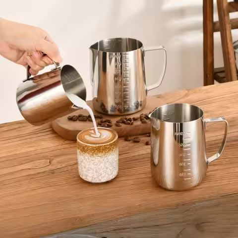 Milk Frothing Pitcher Espresso Steaming Pitchers Stainless Steel Milk Steamer Cup Frother Jug for Es