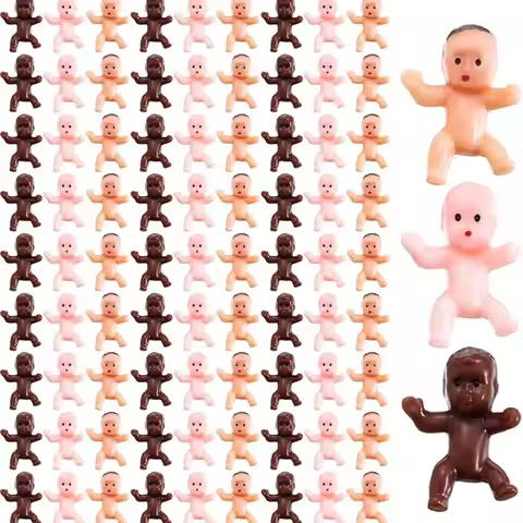 30Pcs Mini Plastic Babies Cake Decorations Baby Shower Game Tiny Baby Dark Skin Ice Cube Game Party 