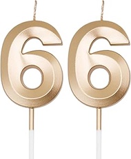 Champagne Gold 66th Birthday Candles for Cakes, Number 66 6 Candle Cake Cupcake Topper for Birthday 