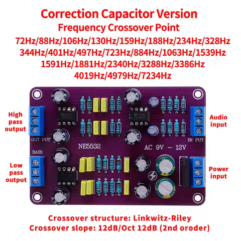 72Hz-7234Hz Electronic Frequency Divider NE5532 2 Way Pre-Stage Linkwitz- Riley Filter frequency div