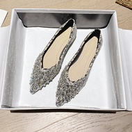 MIFEI | Pointed Silver Rhinestone Flats