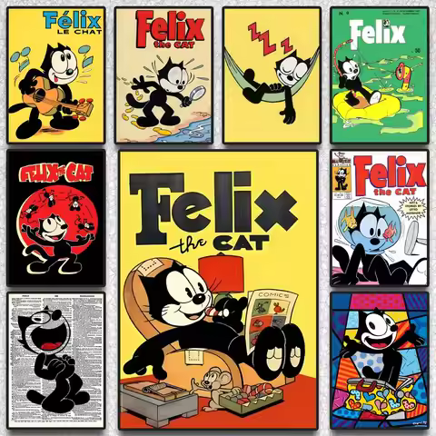 CUTE F-Felix The Cat Poster Sticky Wall Art Printing Waterproof Home Living Bed Room Aesthetic Decor