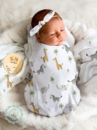 新生兒攝影道具毛毯,動物印花嬰兒包裹被,嬰兒拍照服裝