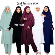 Suit MARISSA 13.0 [FREE TUDUNG] Set Jubah Seluar Umrah Muslimah Ironless 3XL Hitam Putih Dark Blue Maroon Brown Mint