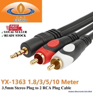 EFSHIU 1.8/3/5/10 Meter 3.5mm Stereo Plug to 2 RCA Plug Cable - YX-1363