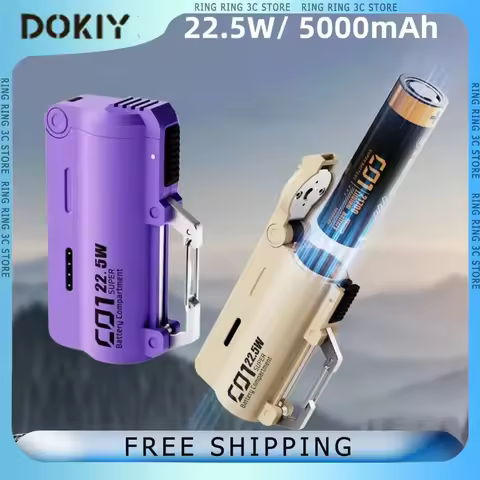 DOKIY 22.5W Super Battery Compartment 5000mAh Fast Charging Power Bank with Hook Buckle 21700 Li-ion