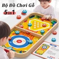 5-in-1 Wooden Toy Set, Traffic Chess, Snake Chess, Bowling, Family Interaction, Thinking Training, G