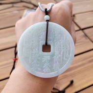 【親翠】天然翡翠 白冰山鬼花錢後天八卦調整式繩鏈 佛系