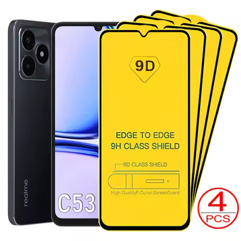 4PCS For Realme C53 C55 9D Tempered Glass For Realme C35 C33 C31 C30 C3 C51 Screen Protectors For Re
