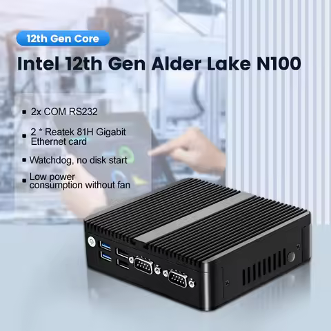 Topton 12th Gen Fanless Mini PC Alder Lake N100 N95 Quad Core Dual LAN 2*COM NVMe Windows 11 3x4K UH