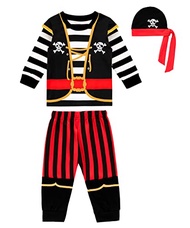 Fantasy Era 3Pcs Toddler Boys Outfits Halloween Pirate Striped Trousers Kids Long Sleeved Clothes wi